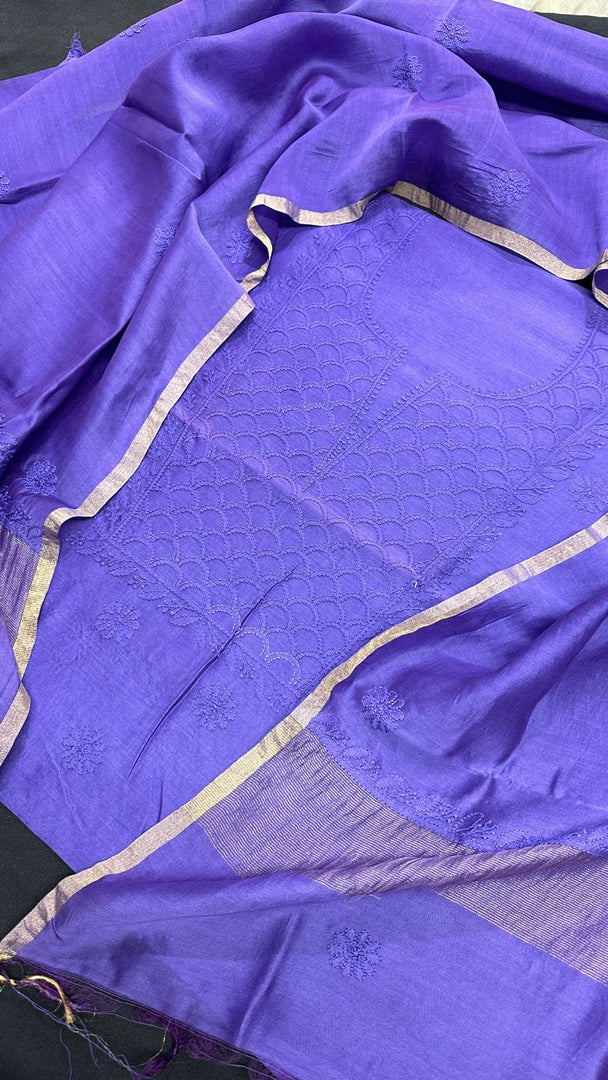 Lucknowi Chikanwork Chanderi silk top and dupatta