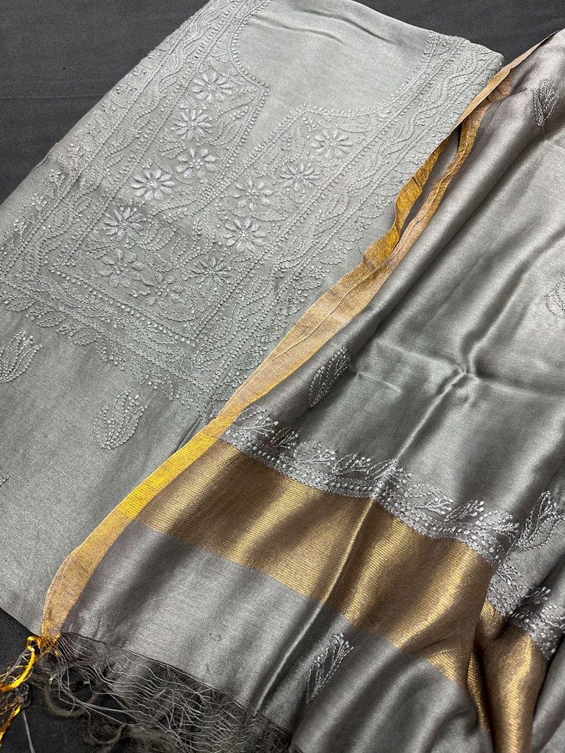 Lucknowi Chikanwork Chanderi silk top and dupatta