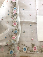 Load image into Gallery viewer, Soft organza embroidered top with soft organza embroidered dupatta and pure cotton bottom