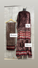 Load image into Gallery viewer, Velvet handblock ajrakh designer style top and bottom with sleeves MF0067