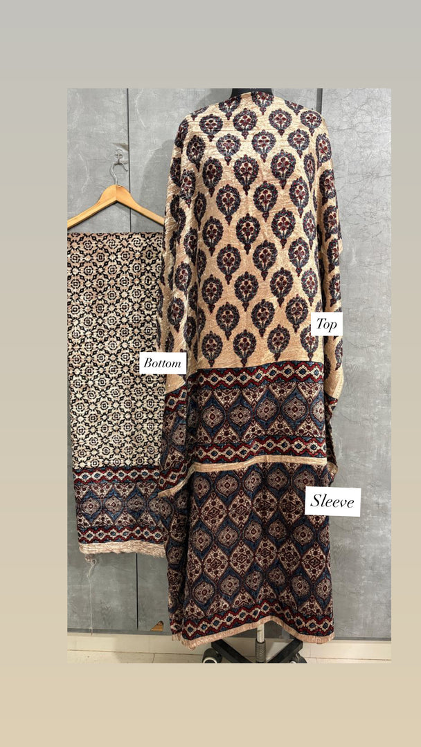 Velvet handblock ajrakh designer style top and bottom with sleeves MF0067