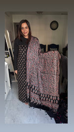 Load image into Gallery viewer, Natural Dye Ajrakh Handblock Printed Modaal silk 2 Piece suit MF0077