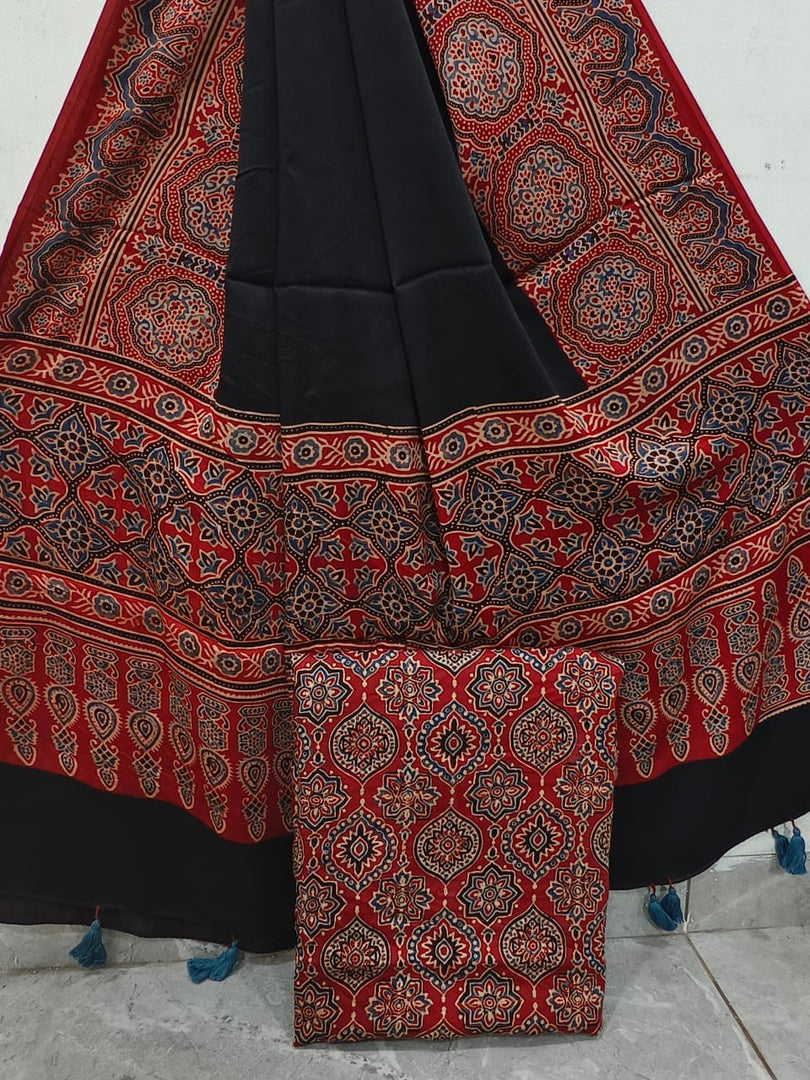 Natural dye Ajrakh Handblock Printed Modal silk 2 Piece suit