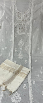 Load image into Gallery viewer, Beautiful soft Chanderi shirt and dupatta with lucknowi chikankari work and mukesh work