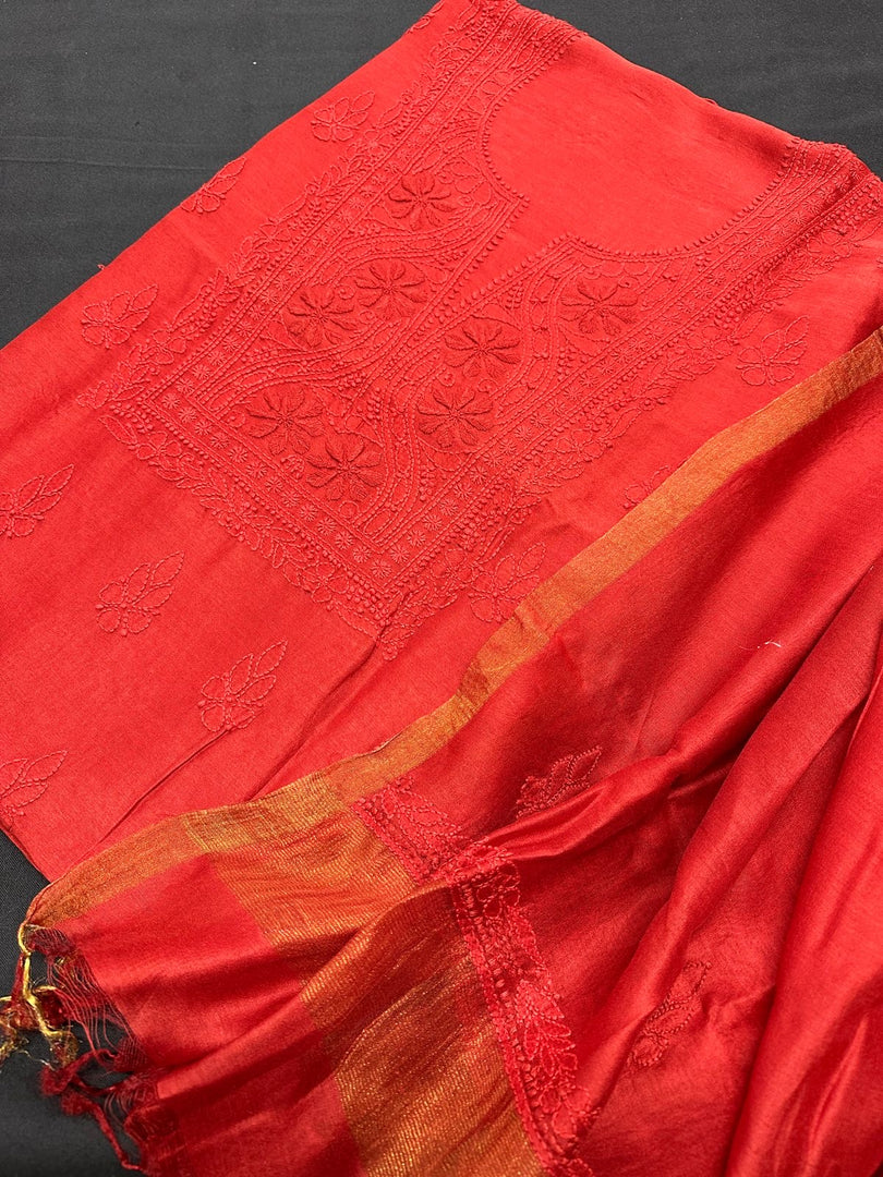 Lucknowi Chikanwork Chanderi silk top and dupatta