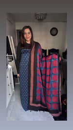 Load image into Gallery viewer, Natural Dye Ajrakh Handblock Printed Modaal silk 2 Piece suit MF0077