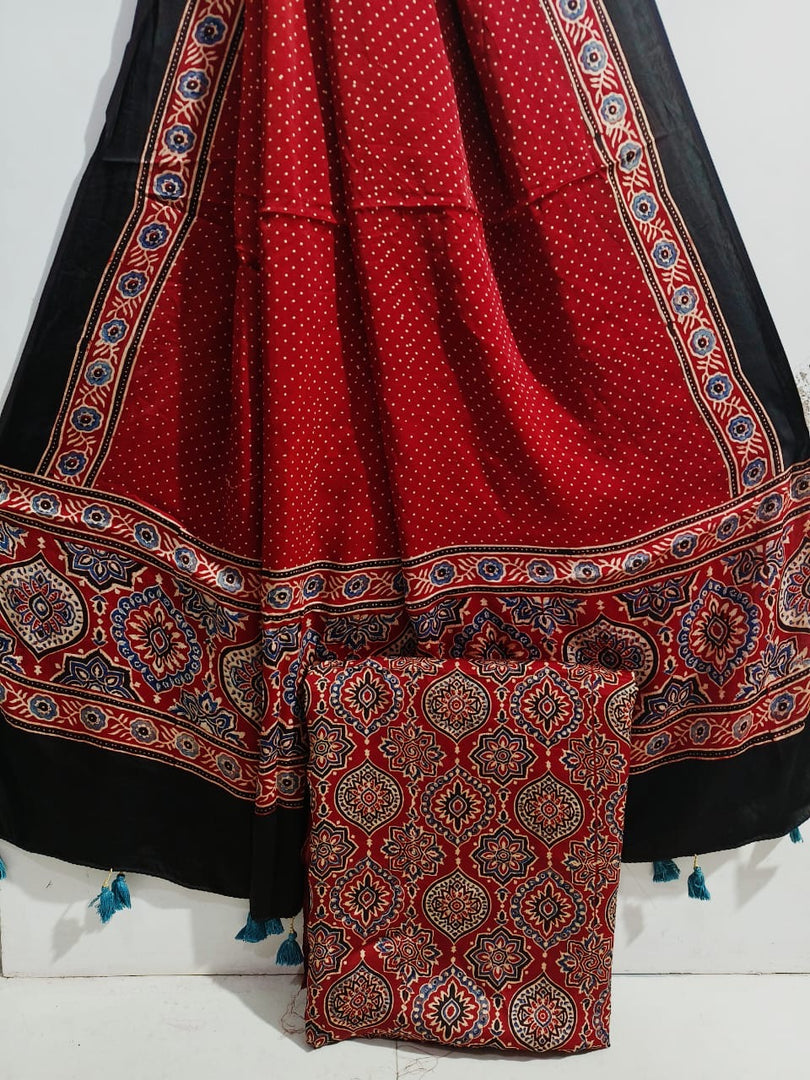Natural dye Ajrakh Handblock Printed Modal silk 2 Piece suit