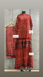 Load image into Gallery viewer, Velvet handblock ajrakh designer style top and bottom with sleeves MF0067