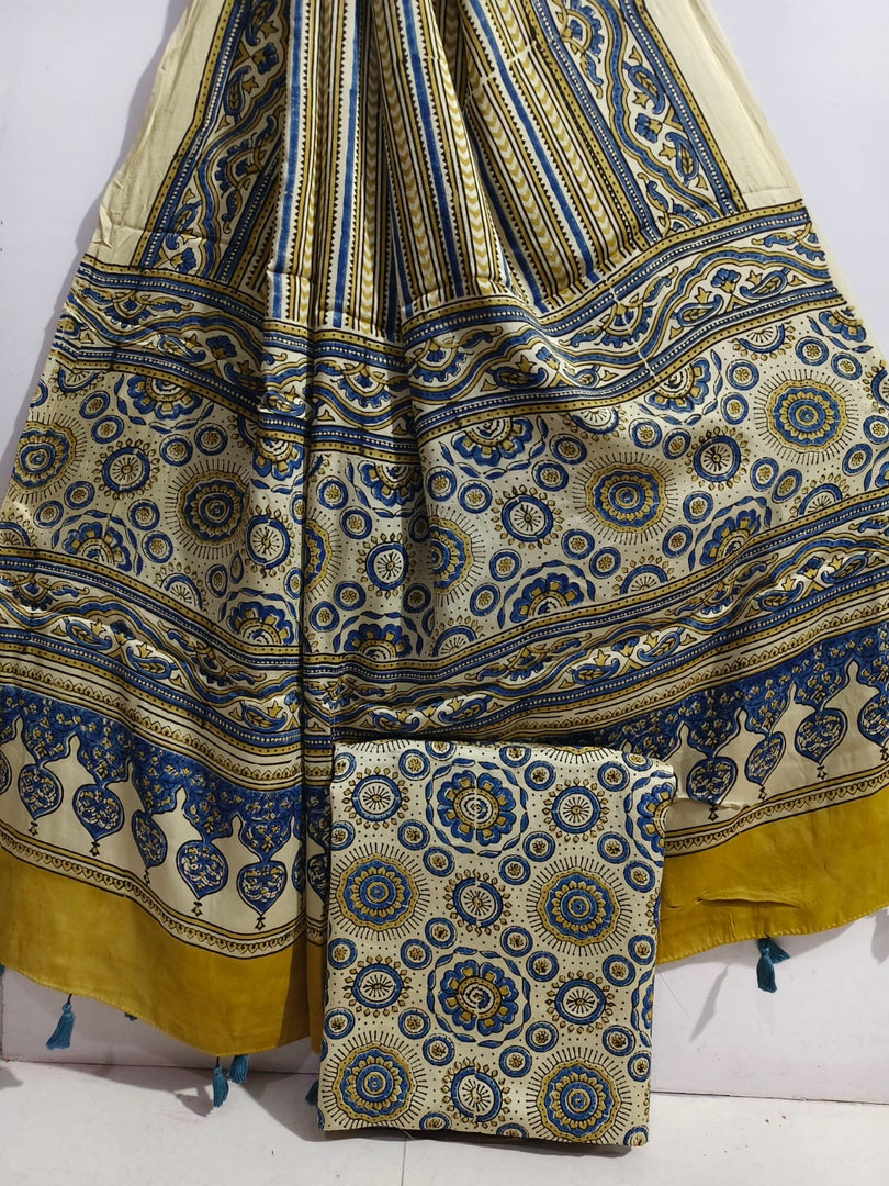 Natural dye Ajrakh Handblock Printed Modal silk 2 Piece suit