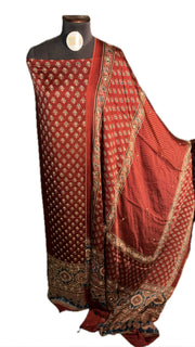 MEHZA FESTIVE EDIT heavy handwork premium quality modal silk ajrakh top and dupatta 2 piece set