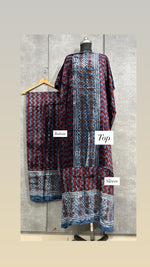 Load image into Gallery viewer, Velvet handblock ajrakh designer style top and bottom with sleeves MF0067