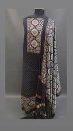 Load image into Gallery viewer, Designer style natural dye modal silk hand block ajrakh 2 piece set