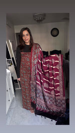 Load image into Gallery viewer, Natural Dye Ajrakh Handblock Printed Modaal silk 2 Piece suit MF0077