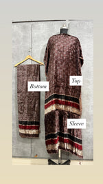 Load image into Gallery viewer, Velvet handblock ajrakh designer style top and bottom with sleeves MF0067