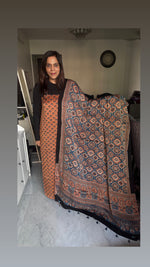 Load image into Gallery viewer, Natural Dye Ajrakh Handblock Printed Modaal silk 2 Piece suit MF0077