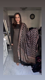 Load image into Gallery viewer, Natural Dye Ajrakh Handblock Printed Modaal silk 2 Piece suit MF0077