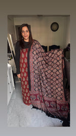 Load image into Gallery viewer, Natural Dye Ajrakh Handblock Printed Modaal silk 2 Piece suit MF0077