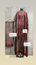 Load image into Gallery viewer, Velvet handblock ajrakh designer style top and bottom with sleeves MF0067