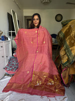 Load image into Gallery viewer, Pure tissue linen handwoven jamdani top and dupatta