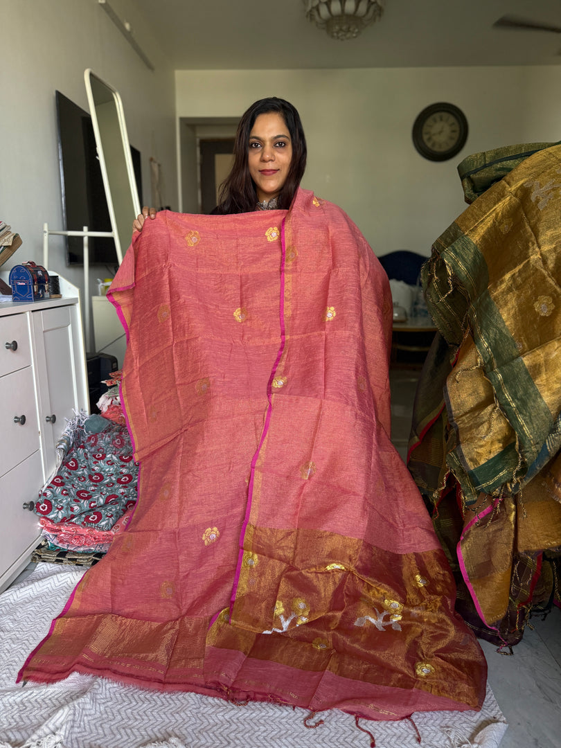 Pure tissue linen handwoven jamdani top and dupatta
