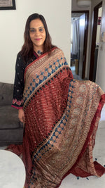 Load image into Gallery viewer, Handworked natural dye modal silk ajrakh saree with tazzels and blouse piece
