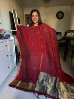 Load image into Gallery viewer, Pure linen handwoven jamdani top and dupatta with zari 2 piece set