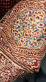Load image into Gallery viewer, Handworked natural dye modal silk ajrakh saree with tazzels and blouse piece
