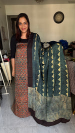 Load image into Gallery viewer, Pomegranate natural dye Handblock modal silk top and dupatta 2 piece sets