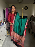 Load image into Gallery viewer, Hand worked mirror plain modal silk dupatta with ajrakh border and tazzels