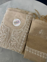 Load image into Gallery viewer, Beautiful soft khadi chanderi lucknowi chikankari Shirt n dupatta