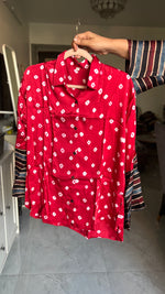 Load image into Gallery viewer, Modal silk bandhej shirt with ajrakh border on sleeves