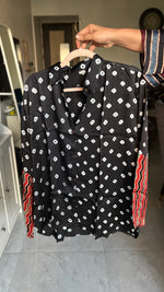 Load image into Gallery viewer, Modal silk bandhej shirt with ajrakh border on sleeves