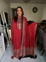 Load image into Gallery viewer, SITAARA Eid Edit 2026 Handworked Natural dye modal silk handblocked ajrakh 3 m top and dupatta 2 piece set