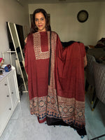 Load image into Gallery viewer, SITAARA Eid Edit 2026 Handworked Natural dye modal silk handblocked ajrakh 3 m top and dupatta 2 piece set