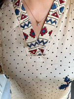 Load image into Gallery viewer, Natural dye modal silk ajrakh kaftan top with modal silk striped bottom