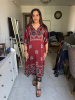 Load image into Gallery viewer, Modal silk ajrakh stitched kaftan top