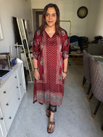 Load image into Gallery viewer, Modal silk ajrakh stitched kaftan top