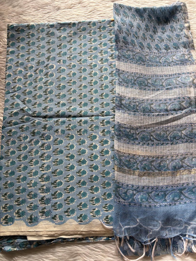 Pure cotton handblock 5 m fabric with Kota Doria dupatta