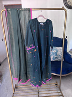 Load image into Gallery viewer, Pure cotton handwoven jamdani top paired with Kota doria dupatta with lace detailing stitched 2 piece set