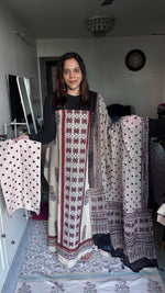 Load image into Gallery viewer, Pure cotton handblock ajrakh top and bottom with ajrakh Kota doria dupatta with tazzels 3 piece set MF0076