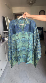 Load image into Gallery viewer, Modal silk vanaspathi handblocked kaftan shirts free size