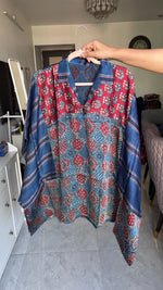 Load image into Gallery viewer, Modal silk vanaspathi handblocked kaftan shirts free size