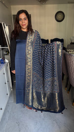 Load image into Gallery viewer, Plain modal silk Top with hand blocked ajrakh Dola silk Zari Duptta 2 Piece Suit