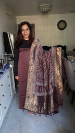 Load image into Gallery viewer, Plain modal silk Top with hand blocked ajrakh Dola silk Zari Duptta 2 Piece Suit