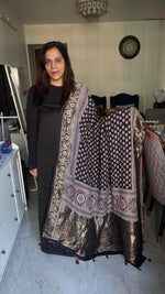 Load image into Gallery viewer, Plain modal silk Top with hand blocked ajrakh Dola silk Zari Duptta 2 Piece Suit
