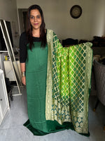 Load image into Gallery viewer, Banarasi khaddi georgette Bandhej dupatta with 3 m plain modal silk top 2 piece set