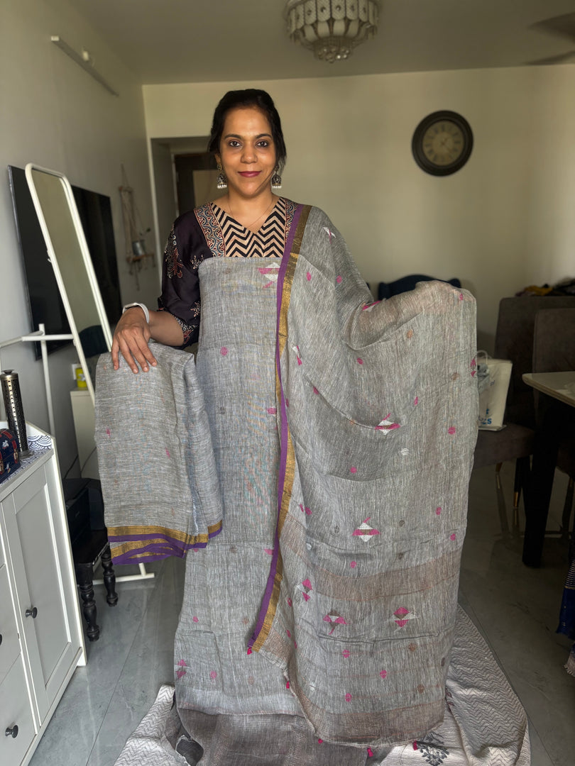 Pure linen handweaved jamdani 3 piece set