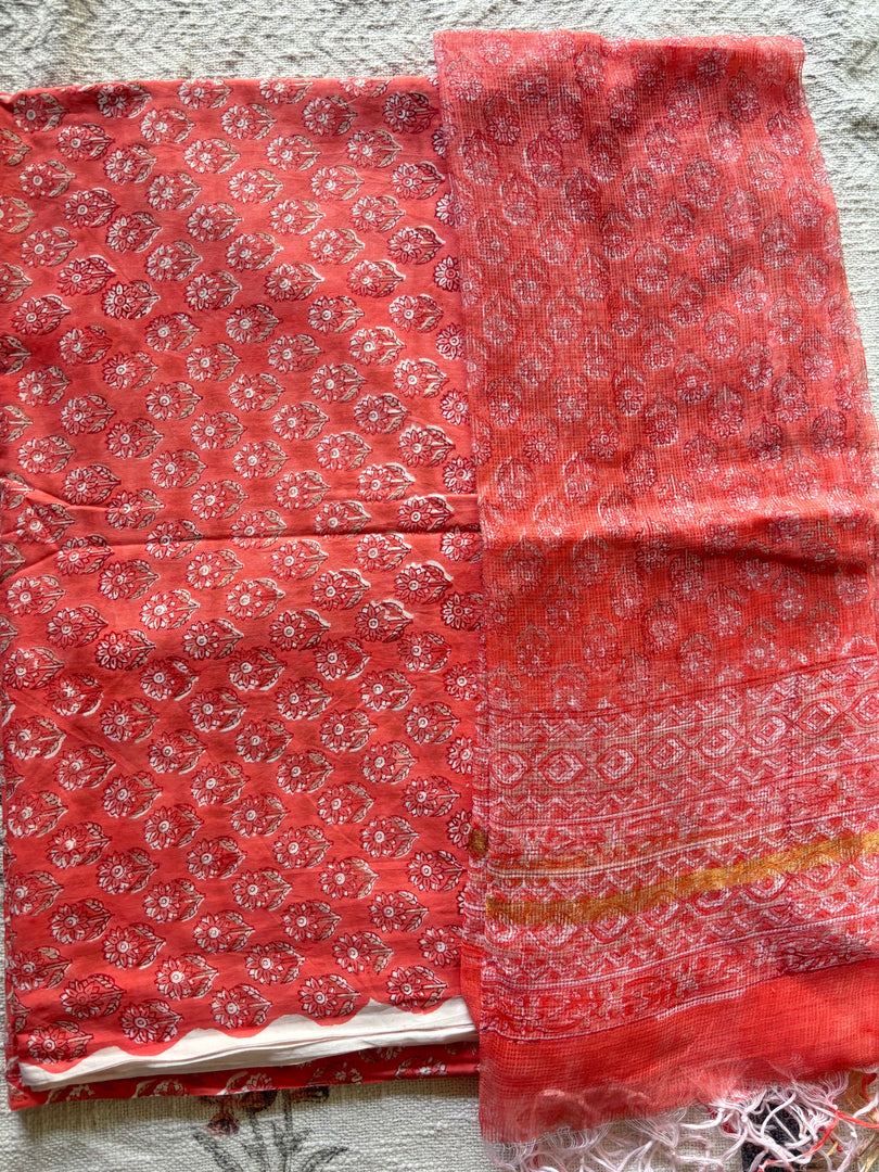 5 m handblock cotton fabric with Kota doria dupatta