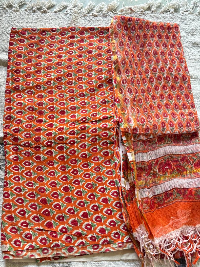 5 m handblock cotton fabric with Kota doria dupatta