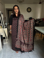 Load image into Gallery viewer, Natural Dye Ajrakh Handblock Printed Modaal silk 2  Piece suit With Very Unique Patterns MF0066
